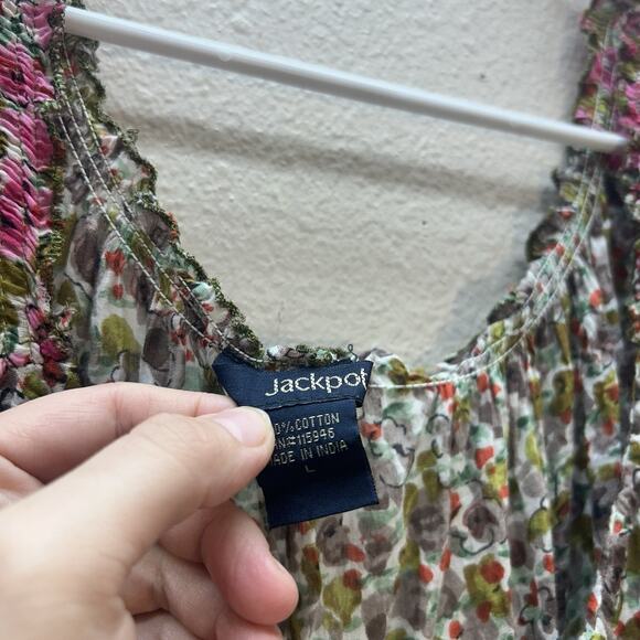 VTG 90s Y2K Jackpot Cottagecore Dress Tiered Midi Boho Puffed Sleeves Womens L - Picture 6 of 7